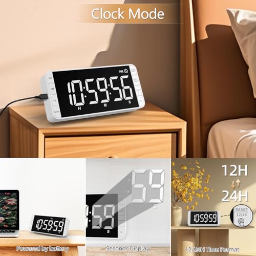 7.8'' Extra Large Rechargeable LED Kitchen Timer - 99H Countdown/Countup, 3 Brightness, 5 Alarms, 4 Volume Levels | Magnetic Large Timer for Cooking, Classroom, Home Gym