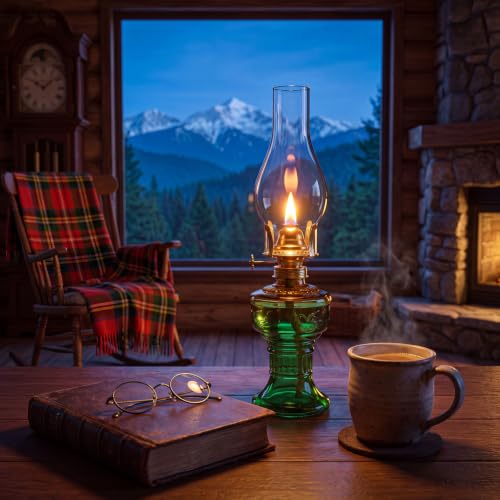 Image of 2 Pcs Oil Lamps for Indoor Use, Hurricane Kerosene Lamp, Gradient Green
