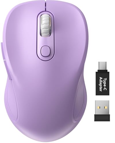 Image of Trueque Wireless Mouse for Laptop, Ergonomic 6-Button Mouse, Lavender | 2.4GHz USB receiver, back /forward buttons, 3 adjustable DPI levels, silent clicks, USB-C adapter, Windows /Mac /Chrome OS /Linux