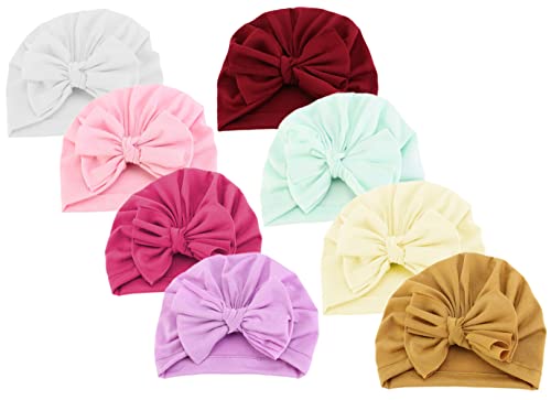 Image of QandSweat Baby Girls' Hats & Caps Knotted Turban Cute Toddler Hat Hair Accessories 3-36M (Tie Bow-8Pack)