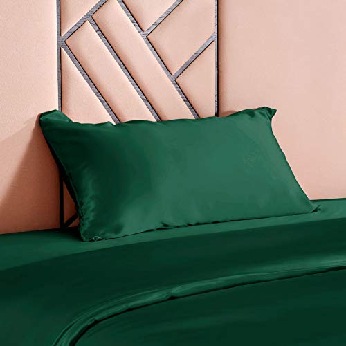 THXSILK 100% 19 Momme Seide Kissenbezug Kissenhülle mit Reißverschluss - Seide Kissen Bezug - Super Weich und Glatt Seide Kopfkissenbezug (50x75cm, Smaragdgrün)
