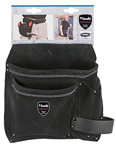 kwb Werkzeug-Gürteltasche aus robustem Rindsspaltleder - Praktischer Werkzeughalter mit großen und kleinen Taschen - Doppelte Nahtreihe mit Nieten für zusätzliche Sicherheit