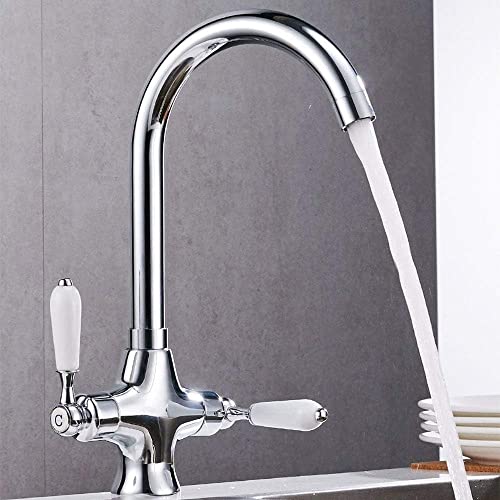 Robinet d'évier de cuisine à arc élevé en laiton avec double levier céramique