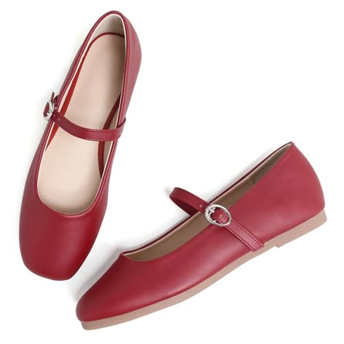 Image of LUXINYU Women's Slip on Flats,Classy Round Toe Solid Classic Mary Jane Ballet Dance Shoes Soft Comfortable PU Flat Shoes