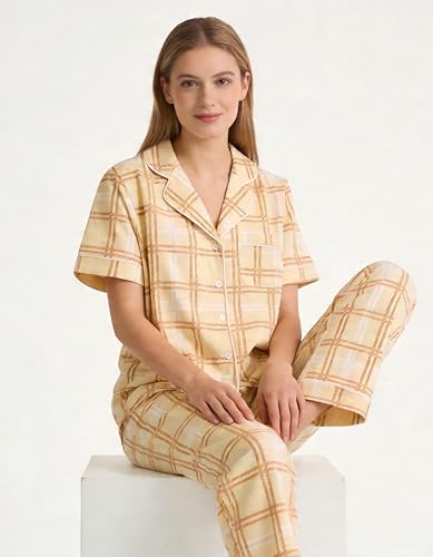 Image of NAP BOUND 100% Cotton Women Pajama Sets Button Down Short Sleeve Sleepwear Soft Pjs 2 Piece Lounge Set with Pocket XS-XXL