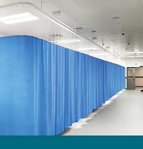 Image of Polyester Hospital Partition Semi Sheer Curtains 7 Feet Height Waterproof With Eyelets And C Hooks For Clinics, Icu, Wards, Hospital (Medical Blue, Waves, 4 Ft (W) X 7 Ft (H))
