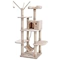 FEANDREA Cat Tree, Cat Condo with Hammock, Cat Tower with Perch, Beige PCT86M