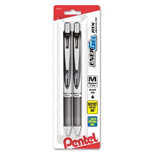 Pentel EnerGel RTX Retractable Liquid Gel Pen, (0.7mm), Medium Line, Metal Tip, Black Ink, Pack of 2 (BL77BP2A)
