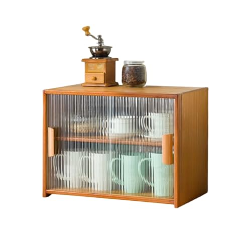 MAKETOMONEY 食器棚 卓上食器棚 キッチン収納棚 ミニ食器棚 キッチンキャビネット 収納棚 竹製 キッチン収納 キッチンカウンター カップボード 組み立て式 防塵 防湿 引き戸 調味料入れ お椀 箸 家具 小物 電気製品 家庭用 (茶色,45cm