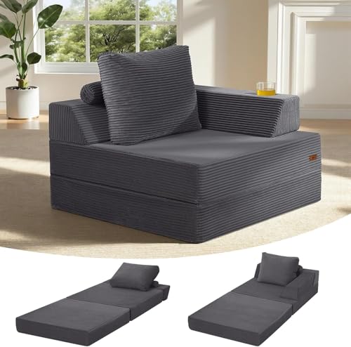 Sofá cama plegable MeMoreCool con almohada y colchón de suelo verde para salón 2