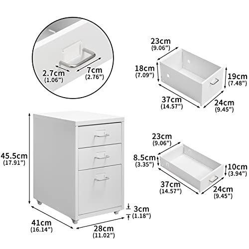 Caisson métallique compact 3 tiroirs pour libérer l'espace sous le bureau