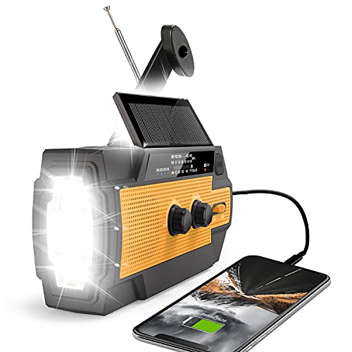 Radio de manivela de Emergencia 2022, 4000 mAh, manivela Solar portátil Am/FM/NOAA con Linterna de 1 W y lámpara de Lectura con Sensor de Movimiento, Cargador de teléfono Celular