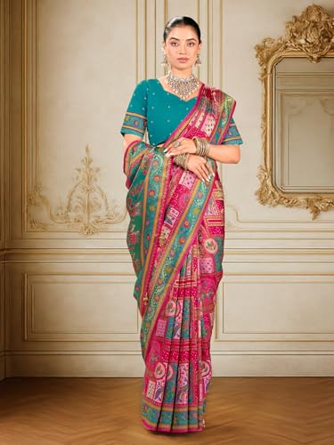 Image of Glory Sarees Women's Luxurious Dola Pure Silk Original Saree Position Print Work Madhubani Inspired Motifs Banarasi Kanjivaram Style Saree With Blouse Piece (Elegant101 Parent)