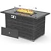 44" Propane Fire Pit Table, 50,000 BTU Outdoor Wicker Gas Fire Table with Glass Wind Guard, Tempered Glass Top, Auto Ignition, Lid, ETL Certified Patio Firepit Table, Brown