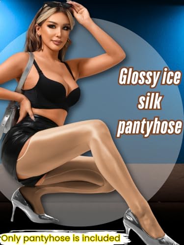 Image of ChiaoLezhee Sexy Shiny Tights, Sheer High-Waisted, Suspender Pantyhose For Women Rave Party Outfits Leggings Pants Exotic