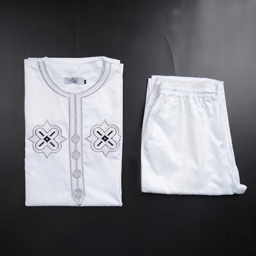 HD African Traditional Pattern Embroidery Tubu Shirt and Pants 2 Pieces Casual Outfit For Man Big and Tall3