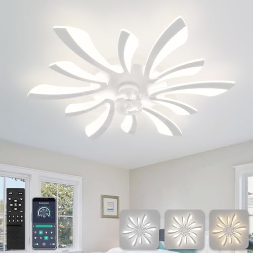 78cm Ventilador de Techo con Luz Ultra Silencioso Lampara Ventilador Techo con Mando Regulable 6 Velocidades DC Verano/invierno Plafon Iluminacion Ventilador Moderna para Dormitorio Salón,Blanco