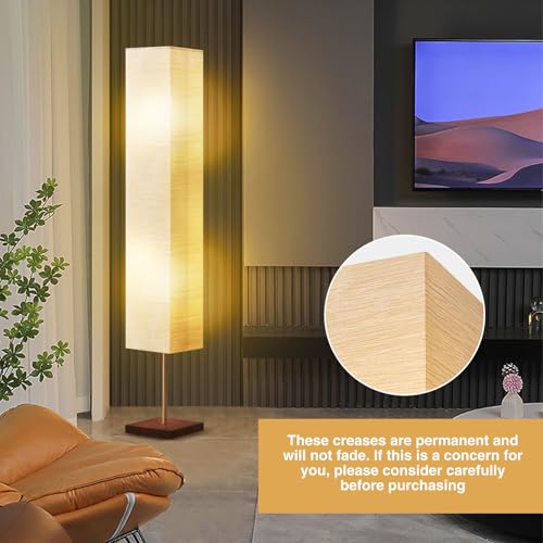 GyroVu Floor Lamp for Living Room, Color Temperature Adjustable Column Tall Lamp, Standing Lamp with Walnut Base Corner Floor Lamp for Bedroom, Office& Living Room-Beige(Bulbs Included) by GyroVu - Used condition - Image 2