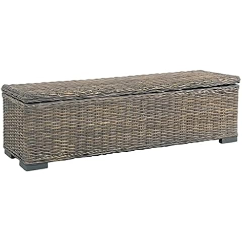 vidaXL Mangoholz Massiv Aufbewahrungsbox Sitzbank Truhenbank Sitztruhe Bank Sitzhocker Sitzwürfel Hocker Truhe Flurbank 120cm Grau Kubu-Rattan Cover