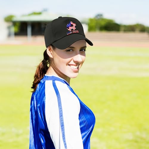 World Cup Soccer Hat 2026 - Adjustable Baseball Cap,World Cup Merchandise Gifts Accessories Decorations,Football Supporter Gear,USA American Flag Printed Cotton Hat for Men & Women Black