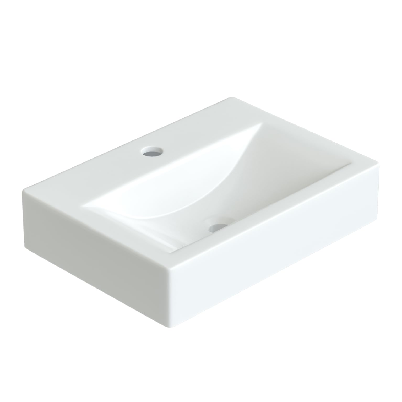Lavabo rectangular de cerámica, 45 x 33 cm, para lavabo, lavamanos, blanco con agujero para grifo, sin rebosadero, sin grifo, sin válvula de desagüe
