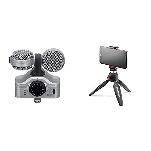 iQ7 MS Stereo Mikrofon für Apple iPhone/iPad & Manfrotto Mini Stativ (mit Universal Smartphone Klemme), schwarz