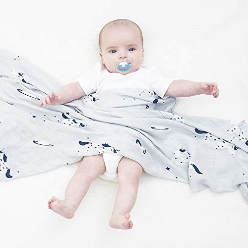 Image of Kassy Pop Printed 6 Layer Bamboo Muslin Blanket Cum Swaddling Towel for Baby, Toddlers | 70% Bamboo, 30% Cotton | AC Quilt, Multi-Purpose Blanket | Toxin Free | 110cm x 110cm (Blue Unicorn Print)