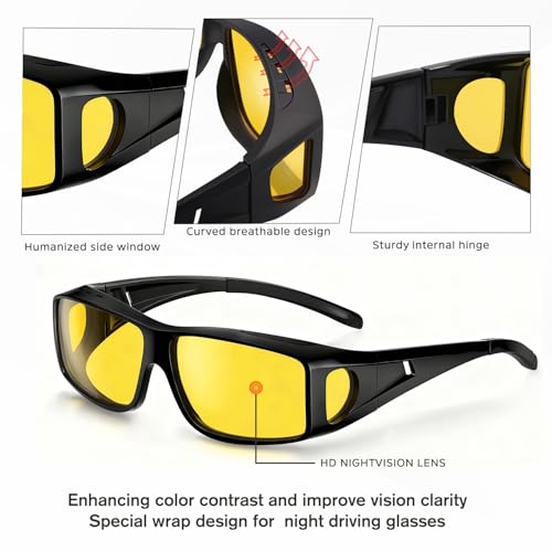 Image of Bio-th Night Driving Glasses for Men Women, Fit Over Glasses Anti Glare Polarized Night Vision Glasses for Driving,HD Lens