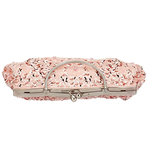 Vistatroy Floral Designer Evening Bag Beaded Sequin Design Vintage Kissing Lock Satin Clutch Purse Bag Wedding Party Clutch (Pink) #TOP5