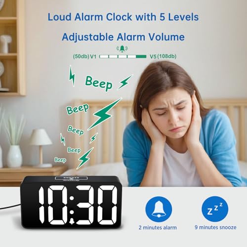 Image of DreamSky Small Digital Alarm Clocks for Bedrooms - RGB Electric Alarm Clock for Kids Bedside Nightstand, Desk Clock with Large Numbers, Dimmer, Adjustable Alarm Volume, USB Port, USB-C Adapter Powered