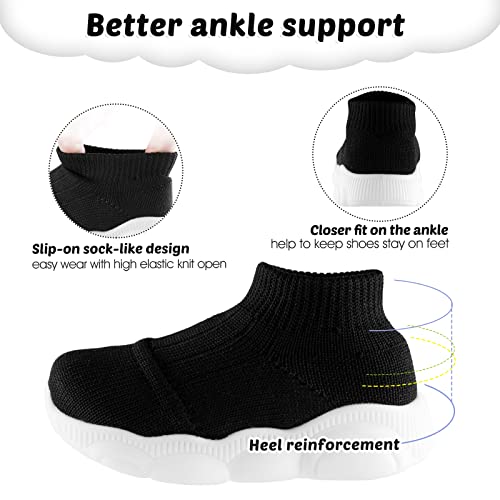 Baby Boy Girl Sock Shoes Toddler Walking Sock Shoes Elastic Slip On Slippers For First Walkers Breathable Soft Non-Slip Sole (14.5-Black-6) #TOP2