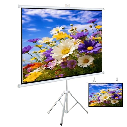 Schermo per Proiettore da Esterno con Treppiede, Portatile Avvolgibile, Schermo Cinematografico Regolabile HD 4K 4:3 da 60 72 84 100 pollici per Home Theater, Feste in Giardino(60inch)