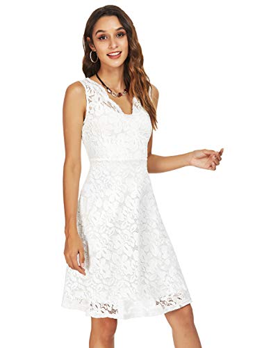 Image of Atnlewhi Womens Vintage Lace Floral Off Shoulder Elegant Swing Dresses A-line Mini Dress for Party Cocktail Wedding
