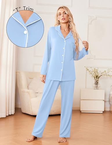 Ekouaer Womens Pajama Sets 2 Piece Long Sleeve Sleepwear Soft Button Down Pjs Lounge Set S-XXL2