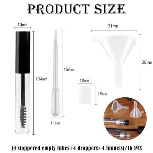 12 Piece Set Empty Mascara Tube and Wand, Mascara Tube, Empty Mascara Tube, Clear Mascara, for Eyelash Growth Oil, Includes Brush, Rubber Inserts, and Funnels - Image 3