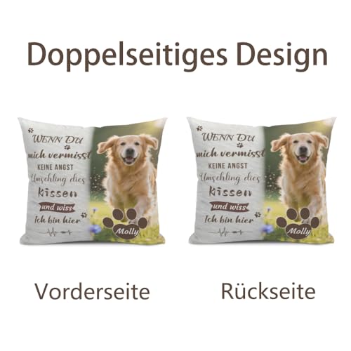 AnJeey Personalisiertes Erinnerungskissen für Hunde/Katzen | Doppelseitiges Foto & Name | Trostgeschenk Trauer | Gedenkgeschenk verstorbenes Haustier