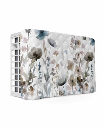 Fall Flower Indoor Air Conditioner Cover for Window Units, Watercolor Floral Herb Blue Brown Double Insulation Adjustable Waterproof Indoor AC Cover with Elastic Straps 21" x 15" x 3.5"