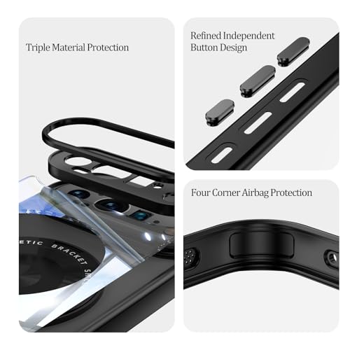 Compatible with Google Pixel 9 Pro Case Transparent, for Google Pixel 9 Pro Phone Case with Ring Holder Silicone+PC Protection Magnetic Chiarging Shockproof Cover (Black) by Wousunly - Image 4
