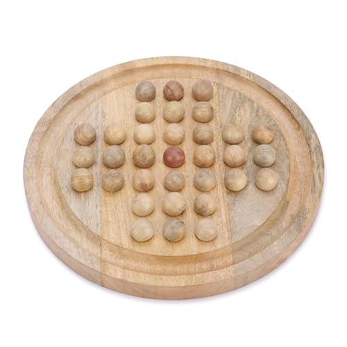 Ajuny Solitär Brettspiel Handgefertigtes aus Holz Solitär Spiel mit Holz Kugeln Klassisches Strategie-Puzzle Logik für Kinder & Erwachsene Spaß Einzelspielerspiel Heim & Büro Deko 27,5 cm (10,8 Zoll)