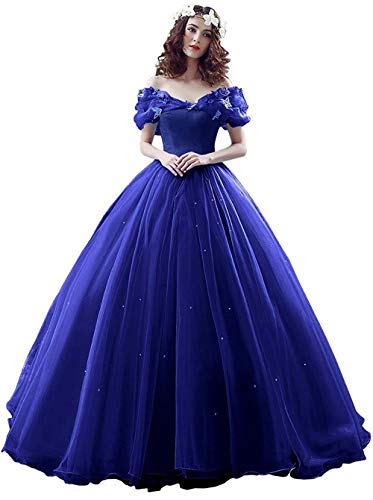 yinyyinhs Women's Ball Gown Cinderella's Off The Shoulder Prom Gown Wedding Dresses Evening Gown Size 2 Royal Blue