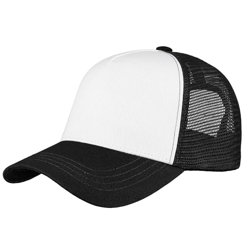 Image of Falari 5-Panel Mesh Baseball Cap, Trucker Hat, Structured Plain Design, Cotton, Adjustable Size