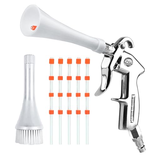 Soufflette Air Comprimé, Pistolet De Soufflage À Sec, Pistolet De Nettoyage À Air Comprimé, 6-9 Bar Pistolet De Nettoyage À Sec 5 Tuyaux 1 Entonnoir Et 1 Entonnoir Avec Brosse(Blanc)