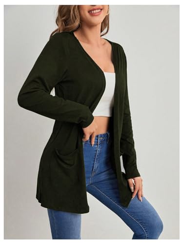 Image of MakeMeChic Women's Open Front Long Sleeve Fall Cardigan Black Large