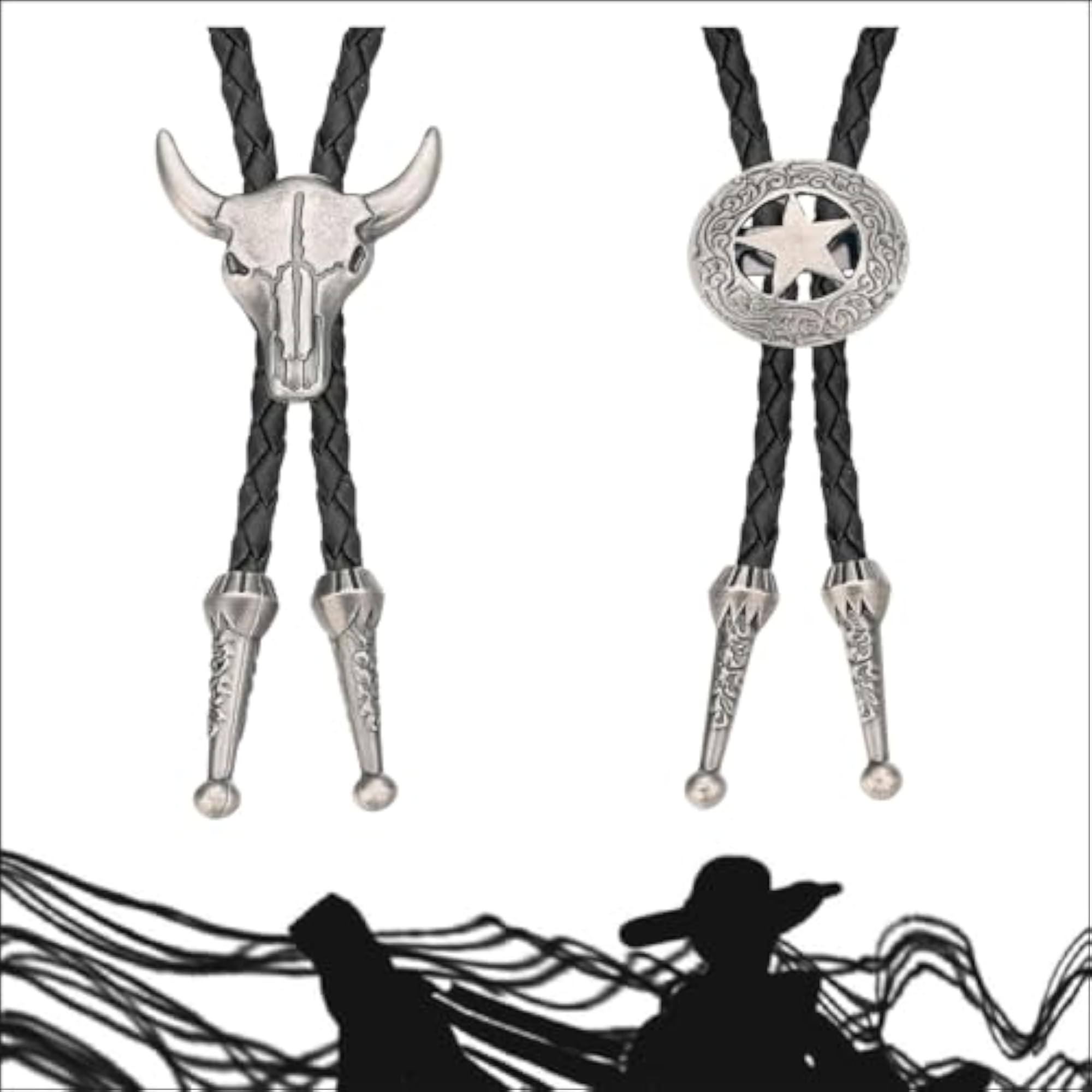 Men's 2pc Bolo Tie Set, Retro Style Necklace
