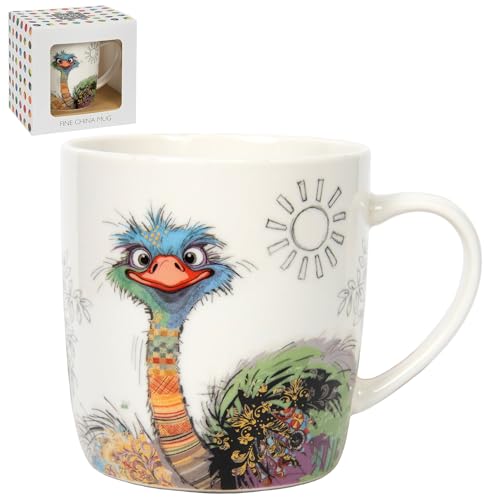 Lesser & Pavey Bug Art Oscar Ostrich Mug for Hot Drinks | Fine China Mugs for Kitchen & Home | Reusable Ceramic Cups for Every Occasion | Durable Tea Cups for Long-Lasting Use