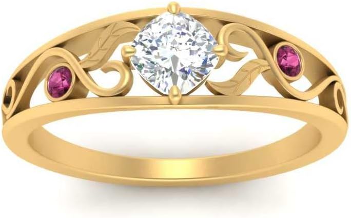 Choose Your Gemstone Nature Inspired Compass Point Ring Yellow Gold Plated Cushion Shape Side Stone Engagement Rings Minimal Modern Design Birthday Gift Wedding Gift US Size 4 to 12