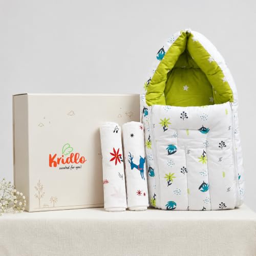 Image of New Born Baby Essentials Gifset | Sleeping Bag & 2 Muslin Swaddle | Pack of 3 | 0-6 Months | Gifts for Newborn