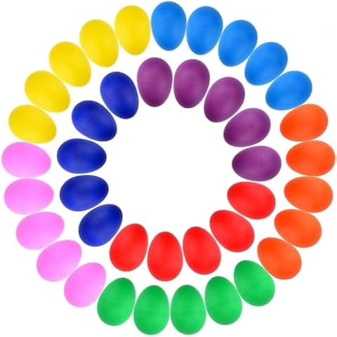 Augshy 40PCS Plastic Egg Shakers Percussion Musical Maracas Easter Eggs with a Storage Bag for Toys Music Learning DIY Painting(8 Cover