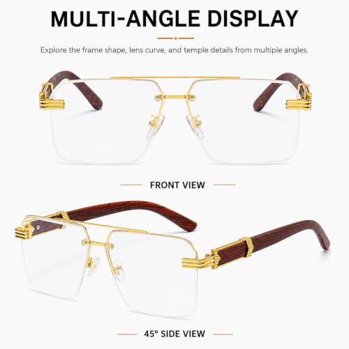 Image of Aviator Sunglasses for Men Women Half Frame Vintage Shades UV400