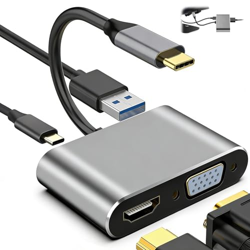 1 PCS USB C to Hdmi VGA Adapter,USB to VGA Adapter,4 in 1 Usb-C Multiport Hub with 1080P VGA 4K HDIM 5Gbps USB 3.0 100W PD for Macbook Pro/Air Dell HP Sam-sung Ga-laxy Hua-wei Chromebook Pixel and Mo